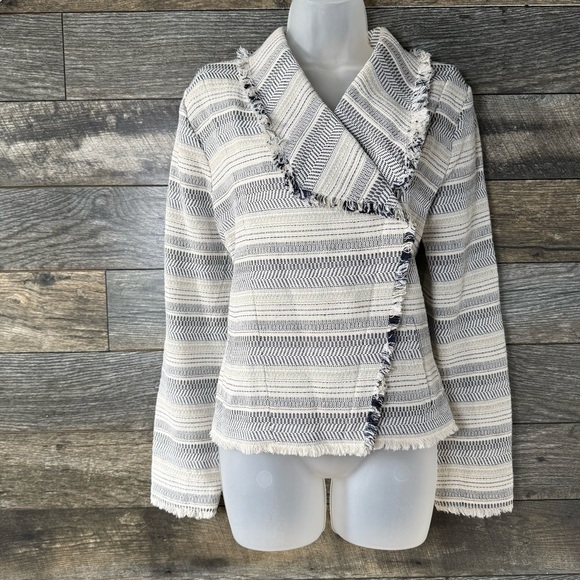 Cupcakes And Cashmere Jacket Womens Large Woven Fringe Tweed Herringbone Weave - Picture 1 of 10